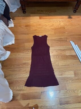 Ronny Kobo Collection Sleeveless V-Neck Knit Midi Dress in Deep Wine
